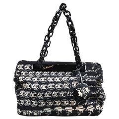 Chanel Black Canvas Blush Script Print Plastic Chain Strap Frame Shoulder Bag 7