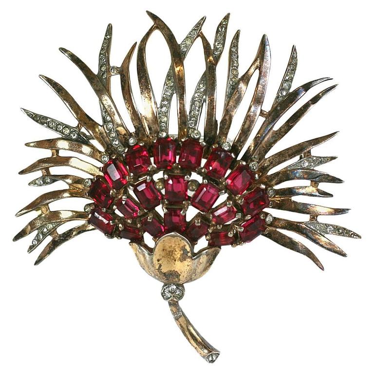 Trifari Retro Sterling Chrysanthemum Brooch For Sale at 1stdibs