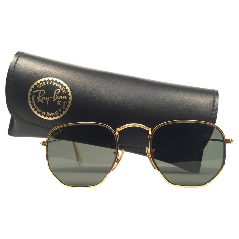 New Vintage Ray Ban Gold Hexagonal G15 Grey Lenses B&L 1980's Sunglasses  For Sale at 1stDibs