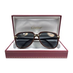 Vintage Cartier Vitesse Brown Jaspe 58MM 18K Gold Plated Sunglasses France 