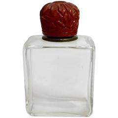 1930s Heaviily Carved Bakelite Threaded Cap Glass Decorative Perfume Bottle