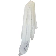 Vintage 1970s Huge White Silk & Lace Christian Dior Scarf or Shawl