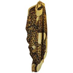 F/W 1986 Rare 8' x 4.5' Yves Saint Laurent Leopard Silk Scarf