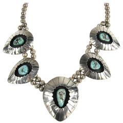 Navajo Shadow Box Squash Turquoise Matrix Sterling silver Necklace 5