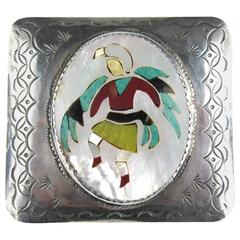 Zuni Native American kachina Inlaid Sterling Silver Belt Buckle 12
