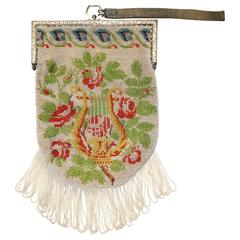 1920's Beaded Floral Wristlet Bag w/ Fringe