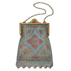 1920's Blue and Pink Enamel Mesh Purse 11