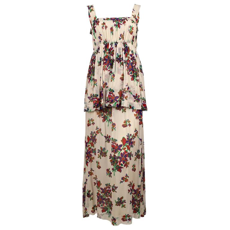 1970s Yves Saint Laurent Fused Velvet & Silk Chiffon Shift Dress main image 0