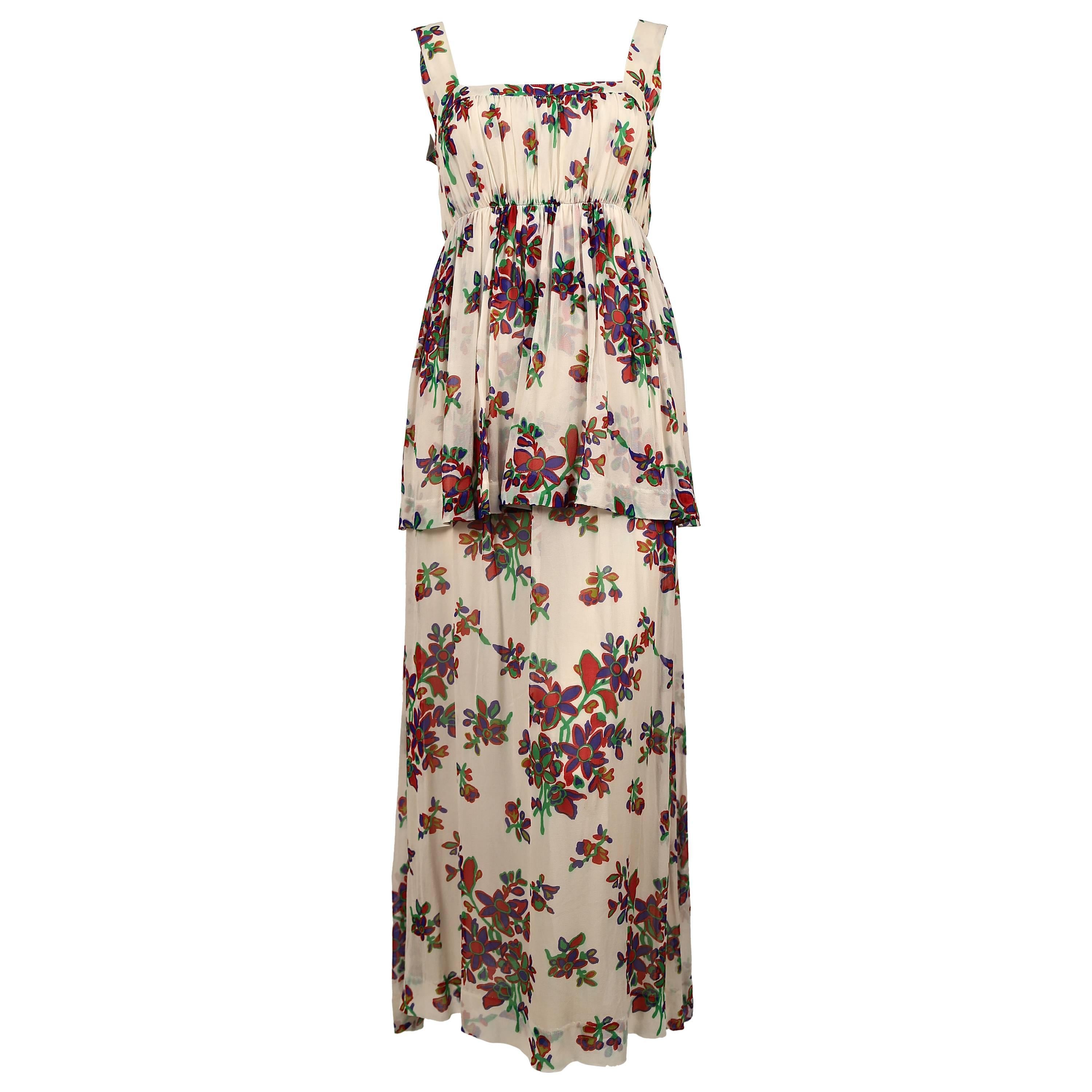 1970's YVES SAINT LAURENT floral silk chiffon long summer dress