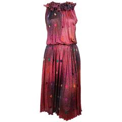 1970's MISSONI graphic printed silk jersey dress with ruffled collar 2