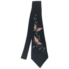 1950's Hand Painted Rayon Skinny Necktie.