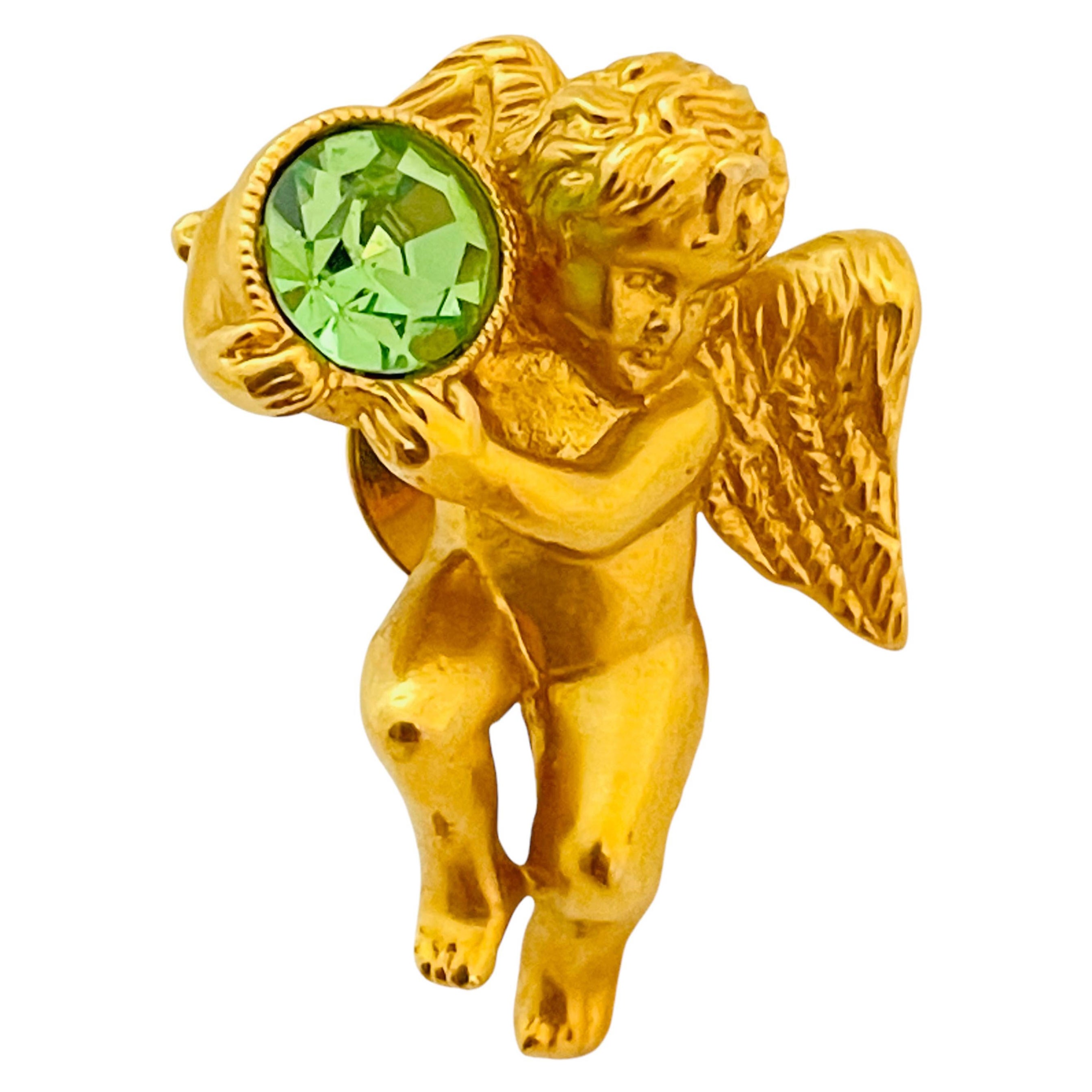 Angels On High par Roman Broche Pin Gold Angel avec Emerald Candy Cane Dangle Inc 