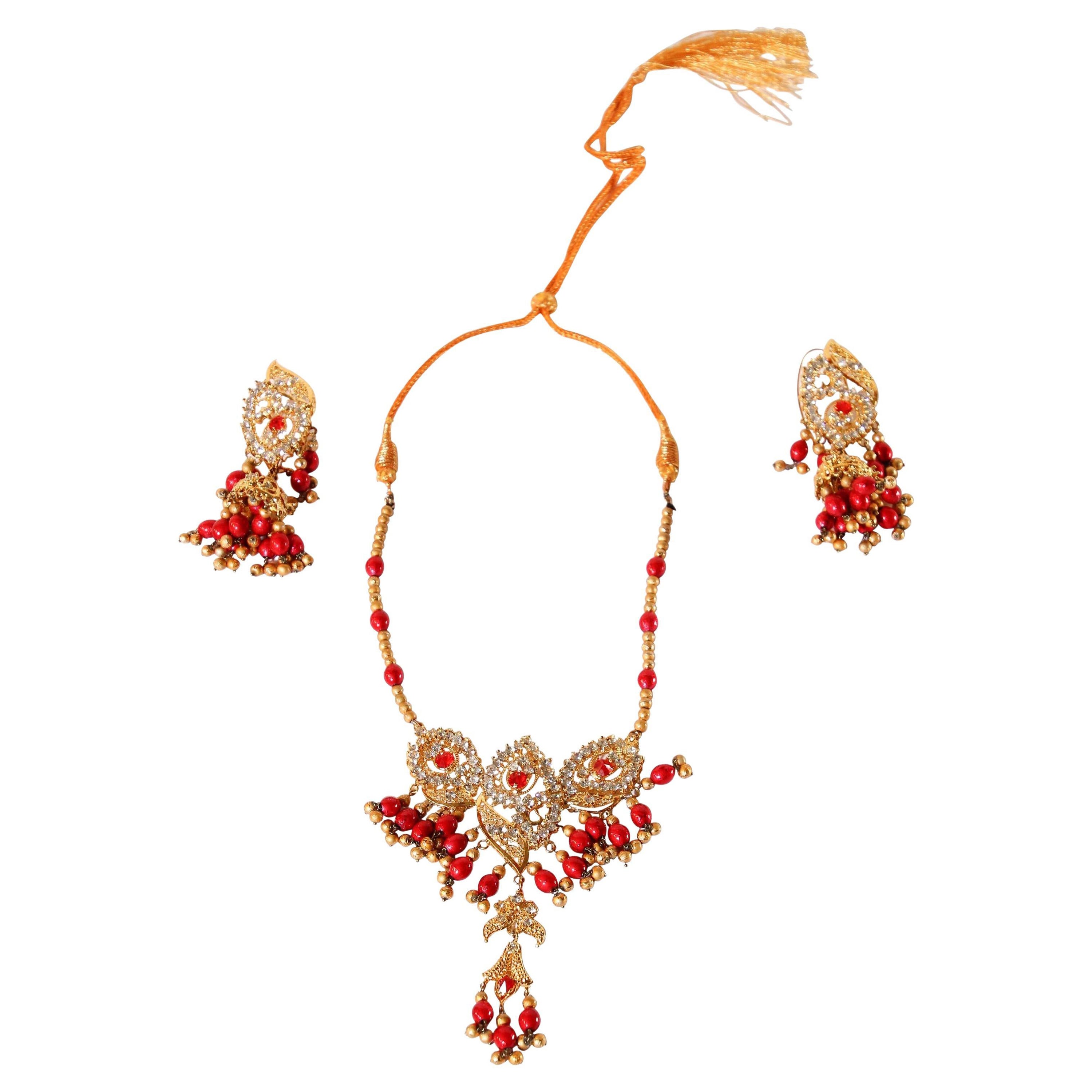  Yellow Gold Plated Necklace and Earrings Set, India