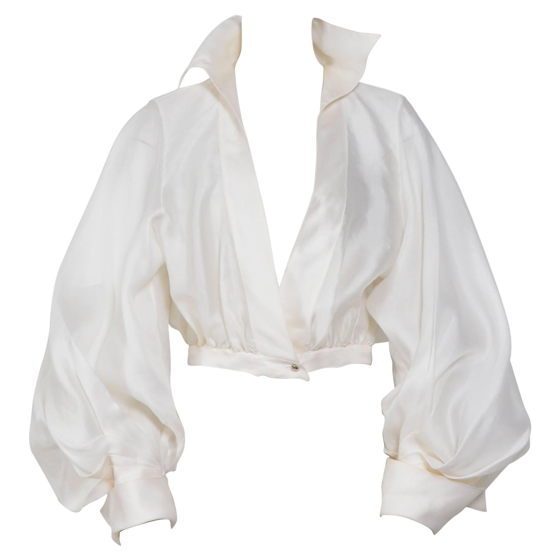 CLAUDE MONTANA VIntage Signature White Silk Blouse