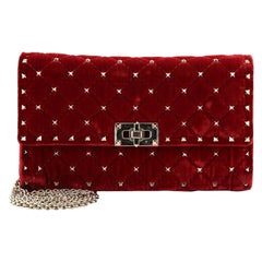 Valentino Rockstud Spike Wallet on Chain Quilted Velvet Small