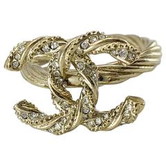 Chanel Strass Crystal Twist Gold Tone Ring - 2014