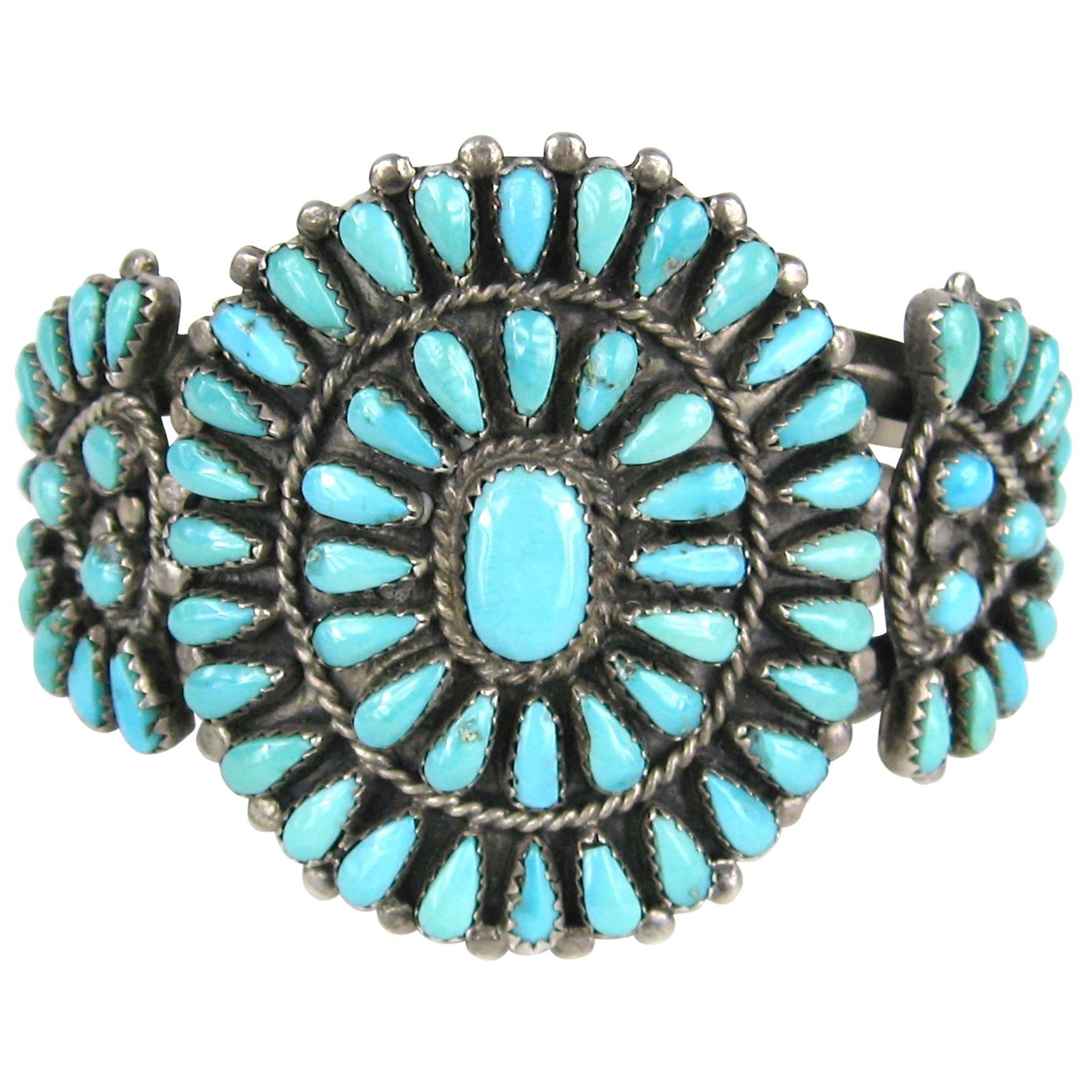 Zuni Native American Zuni Needle point Turquoise Bracelet Unisex