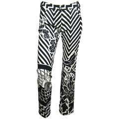 1990s Galliano for Christian Dior B&W Graphic Leather Buckle Bondage Pants 1