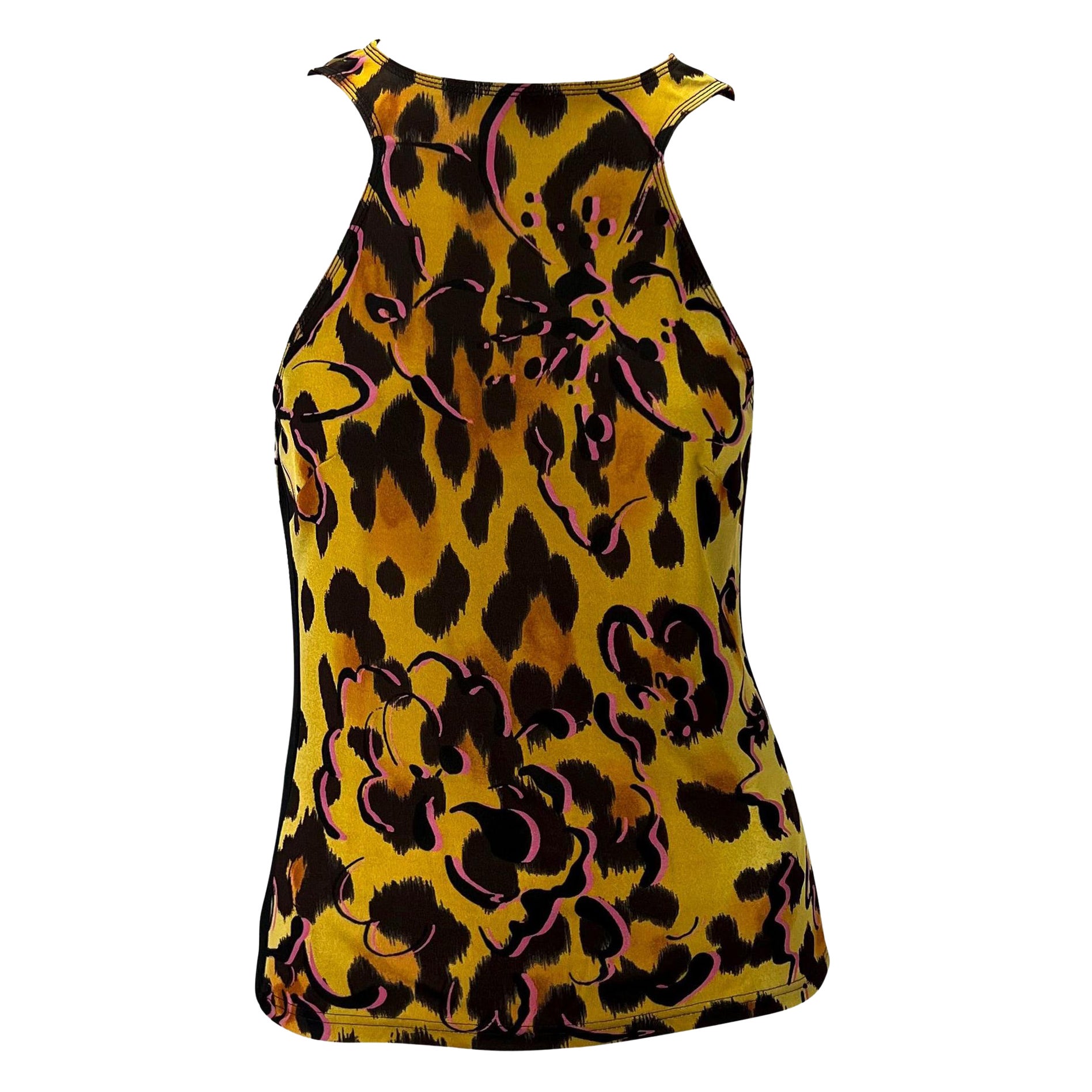 NEU F/S 2002 Gianni Versace by Donatella Leopard Print Mesh Tank Top, neu mit Leopardenmuster