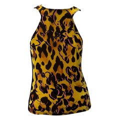 NWT S/S 2002 Gianni Versace by Donatella Versace Camiseta de tirantes de malla con estampado de leopardo