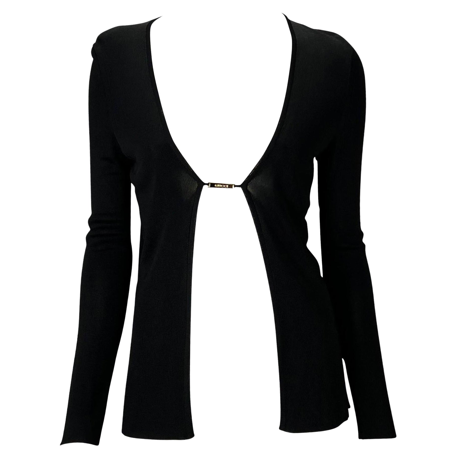 S/S 1997 Gucci by Tom Ford Black Stretch Viscose Gold Logo Cardigan For Sale