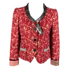 MARC JACOBS Size 6 Raspberry & Silver Floral Blazer