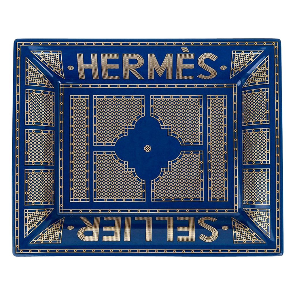 Hermes Sellier Change Tray Blue Roi Gold Limoges Porcelain New w/ Box