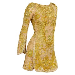 Iconic Emilio Pucci Embellished Gold Silk Tulle Dress w/ Skull