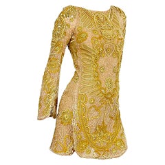 Emilio Pucci ikonisches verziertes Kleid aus goldenem Seidentull mit Totenkopf und Schädel