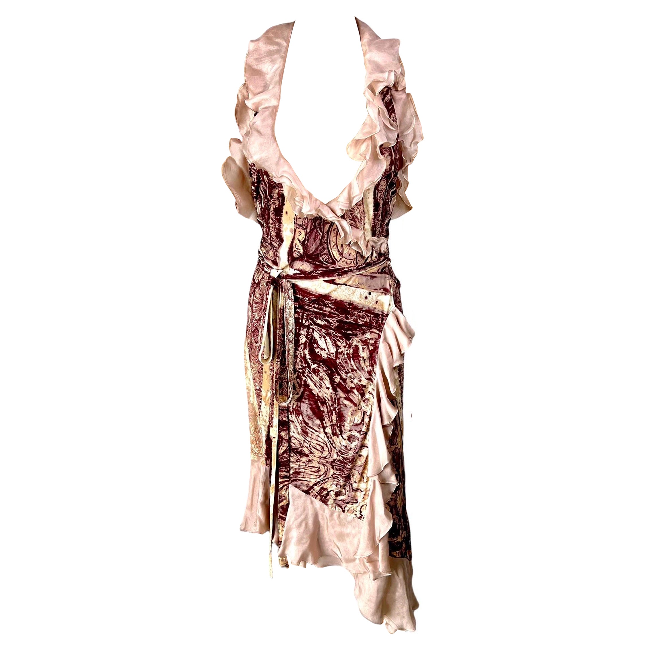 Jean Paul Gaultier F/W 2004 Plunged Wrap Backless Abstract Print Midi Dress