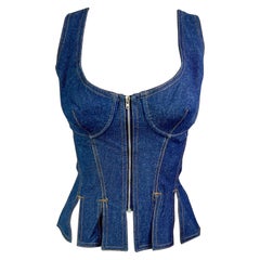 Jean Paul Gaultier - Bustier corset  lacets et fermeture clair, en jean, vintage, printemps-t 1993