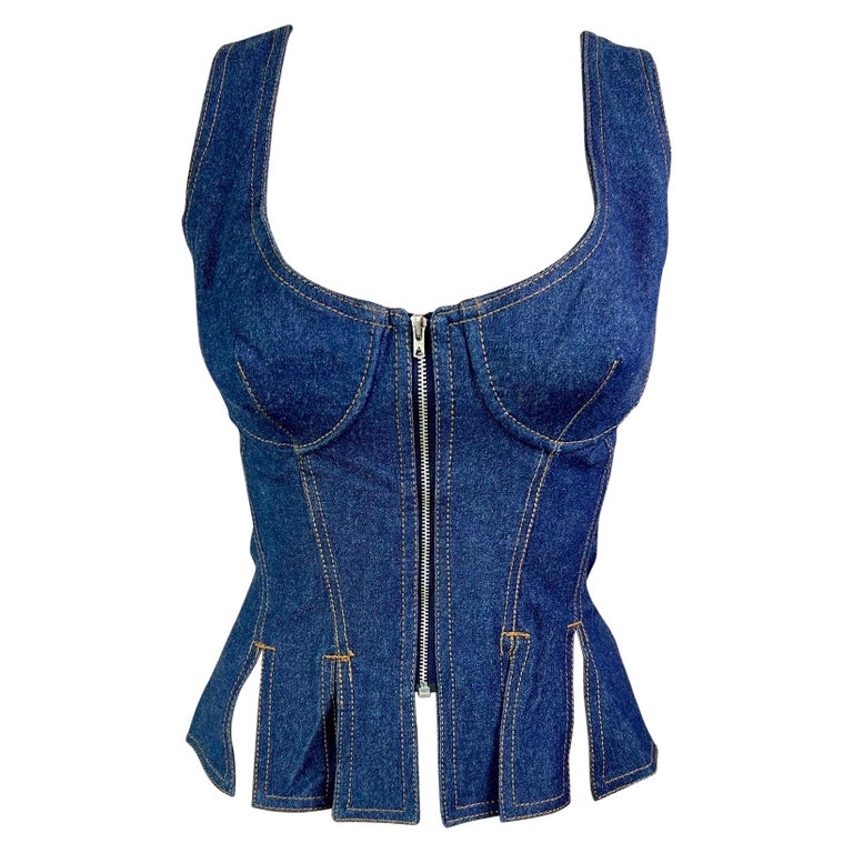 Jean Paul Gaultier - Bustier corset lacets et fermeture clair, en jean,  vintage, printemps-t 1993 En vente sur 1stDibs