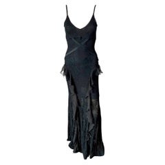 Christian Dior by John Galliano S/S2003 Sheer Lace Knit Black Evening Dress Gown