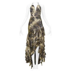 Roberto Cavalli Satin-Federschlitz-Kleid 2004