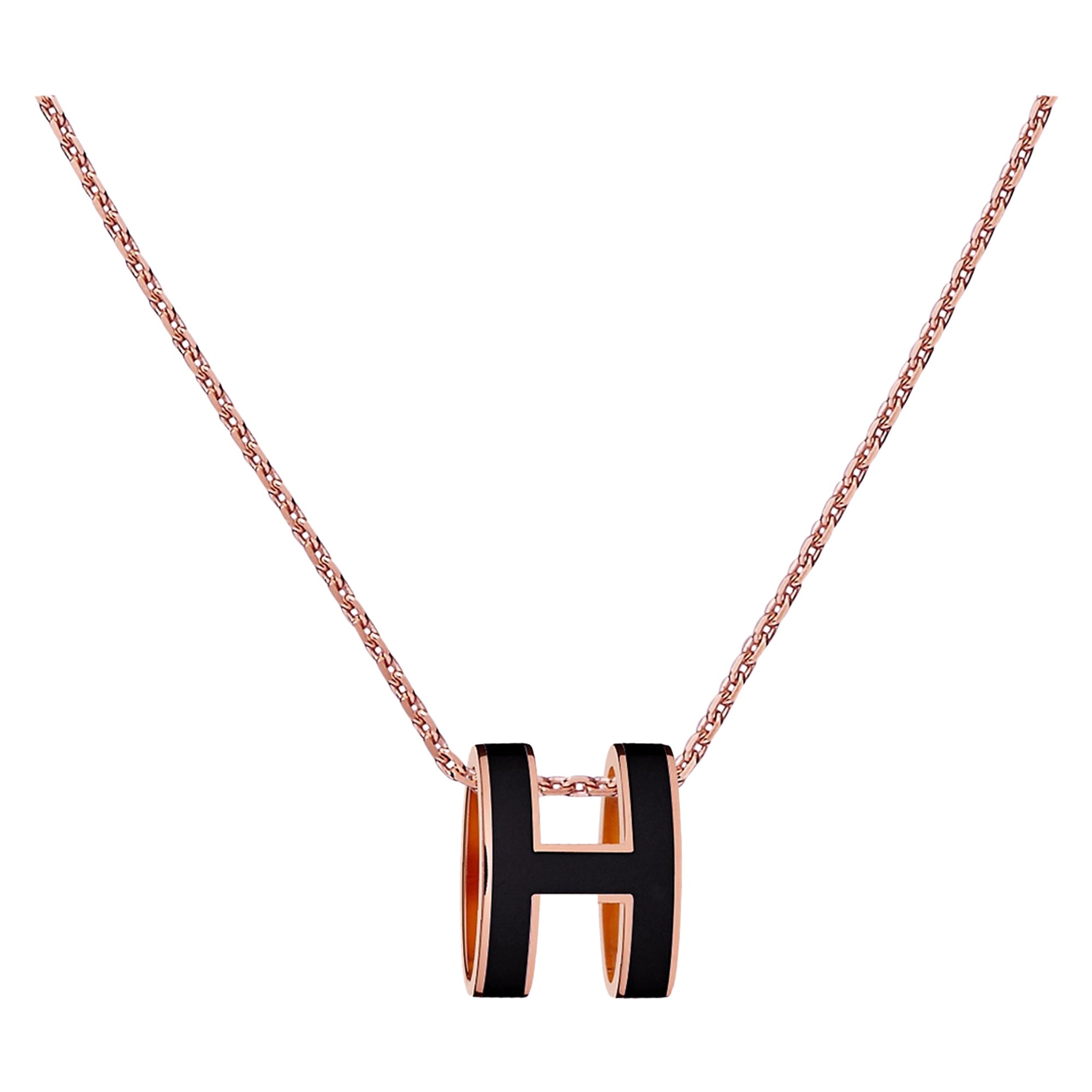 Hermes Necklace Pop H Mini Black Lacquer/ Rose Gold New w/ Box