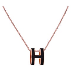 Hermès Halskette Pop H Mini Schwarzer Lack/Roségold Neu mit Box