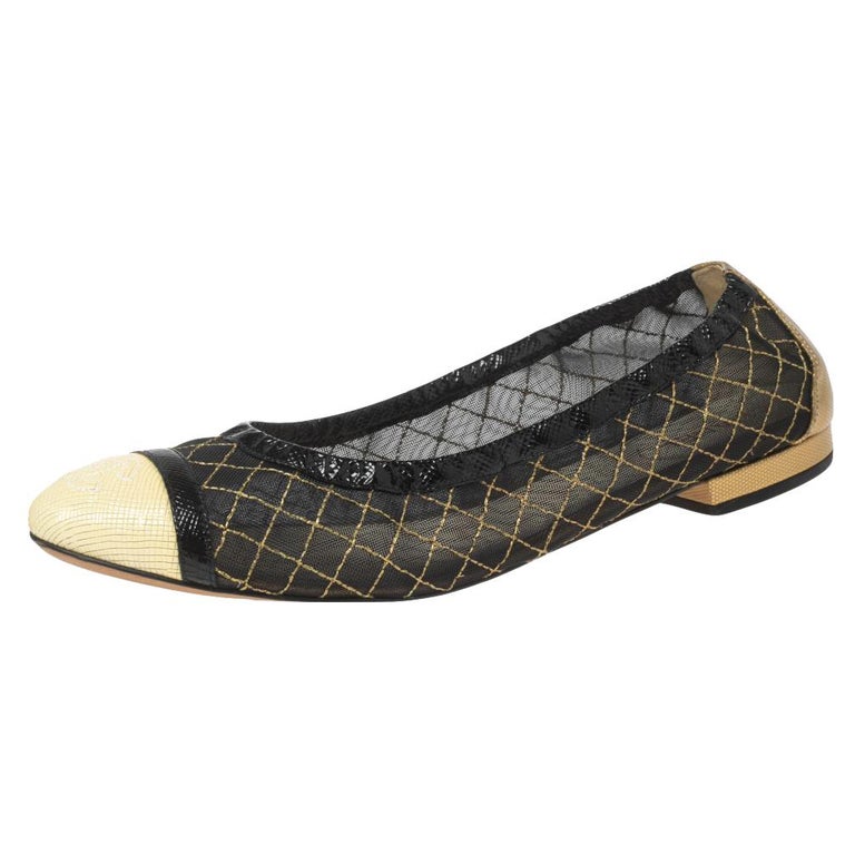Chanel Tricolor Patent Leather And Mesh CC Cap Toe Ballet Flats