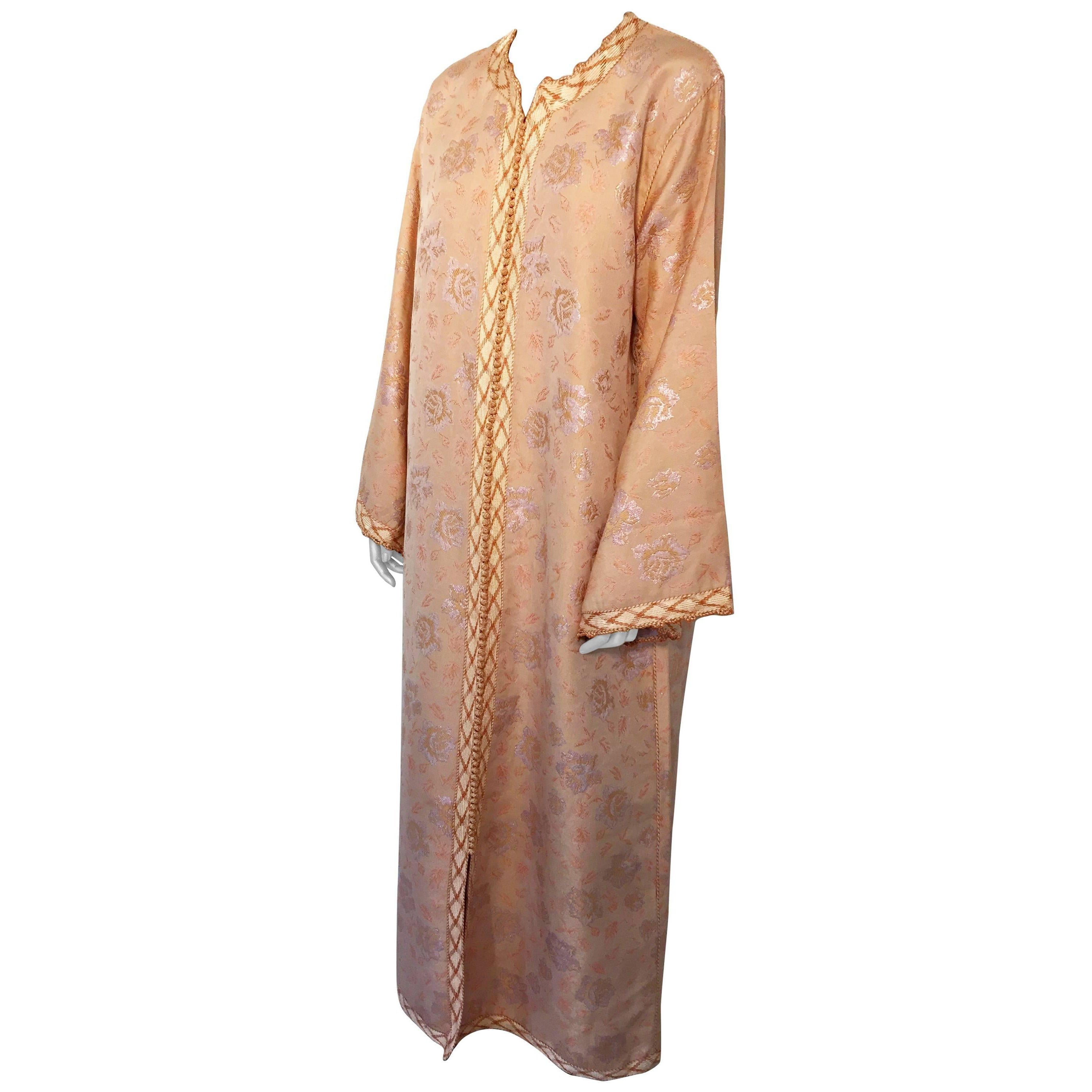Vintage Moroccan Brocade Designer Caftan Maxi Dress Gown Kaftan Size L For Sale