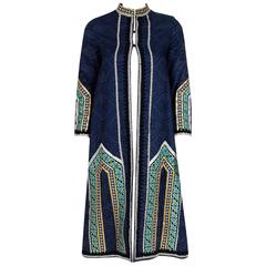 1970 Sant' Angelo Metallic Embroidered Applique Cotton Bohemian Jacket Coat 