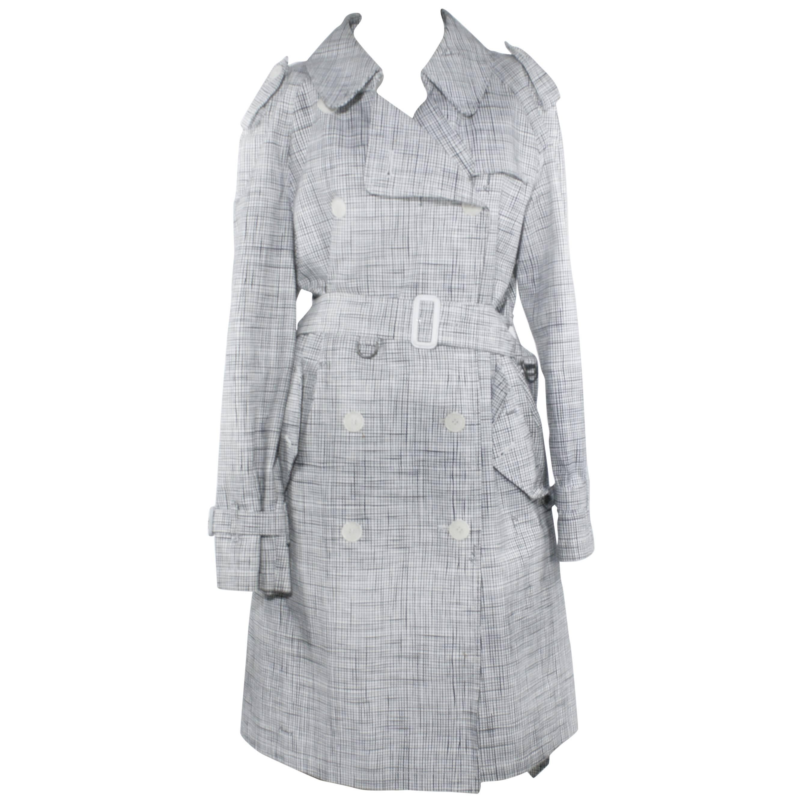 Burberry Black and White Plaid Trench Coat  For Sale