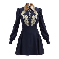Alessandra Rich Wool Crepe Mini Dress With Python Print Collar IT36 US0
