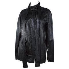 Lanvin Black Leather Jacket With Neck Tie 