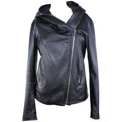 Helmut Lang Black Leather Hooded Jacket