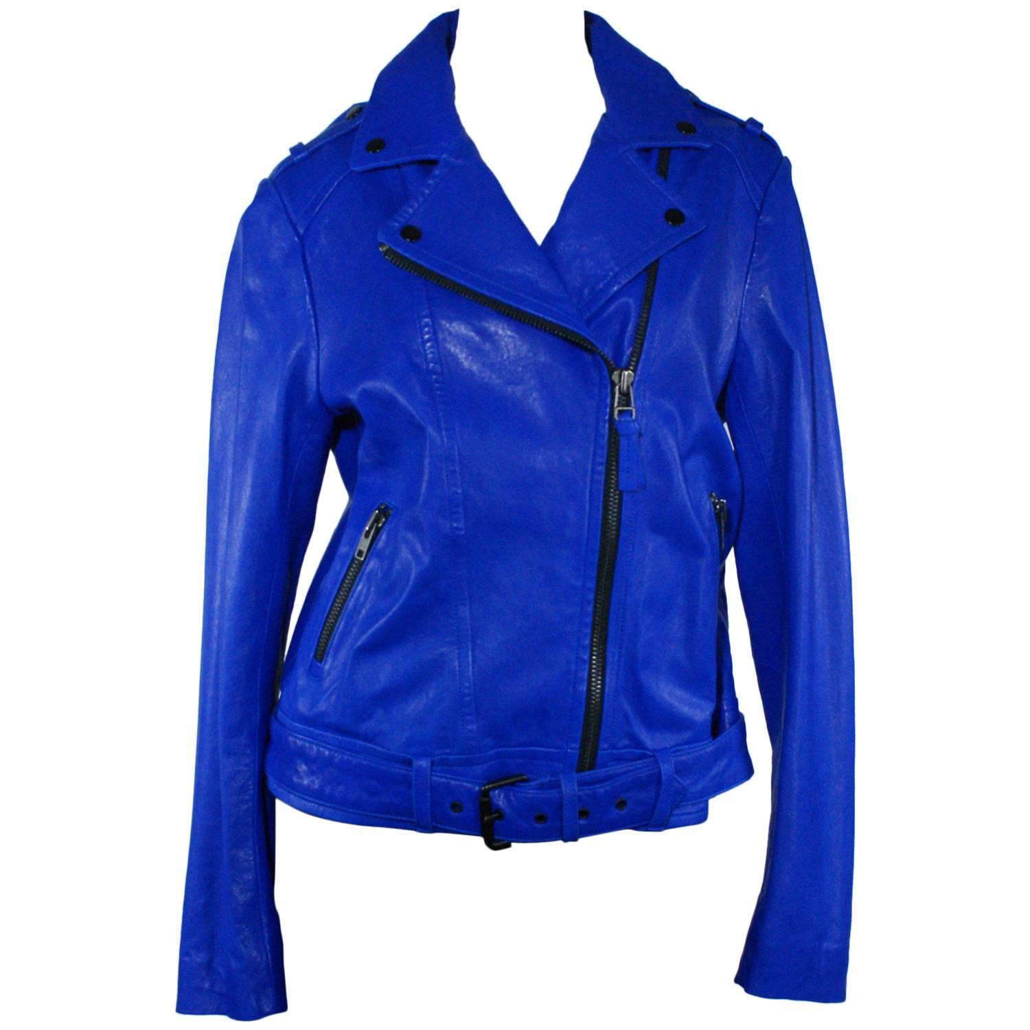 Mackage Royal Blue Leather Jacket at 1stdibs