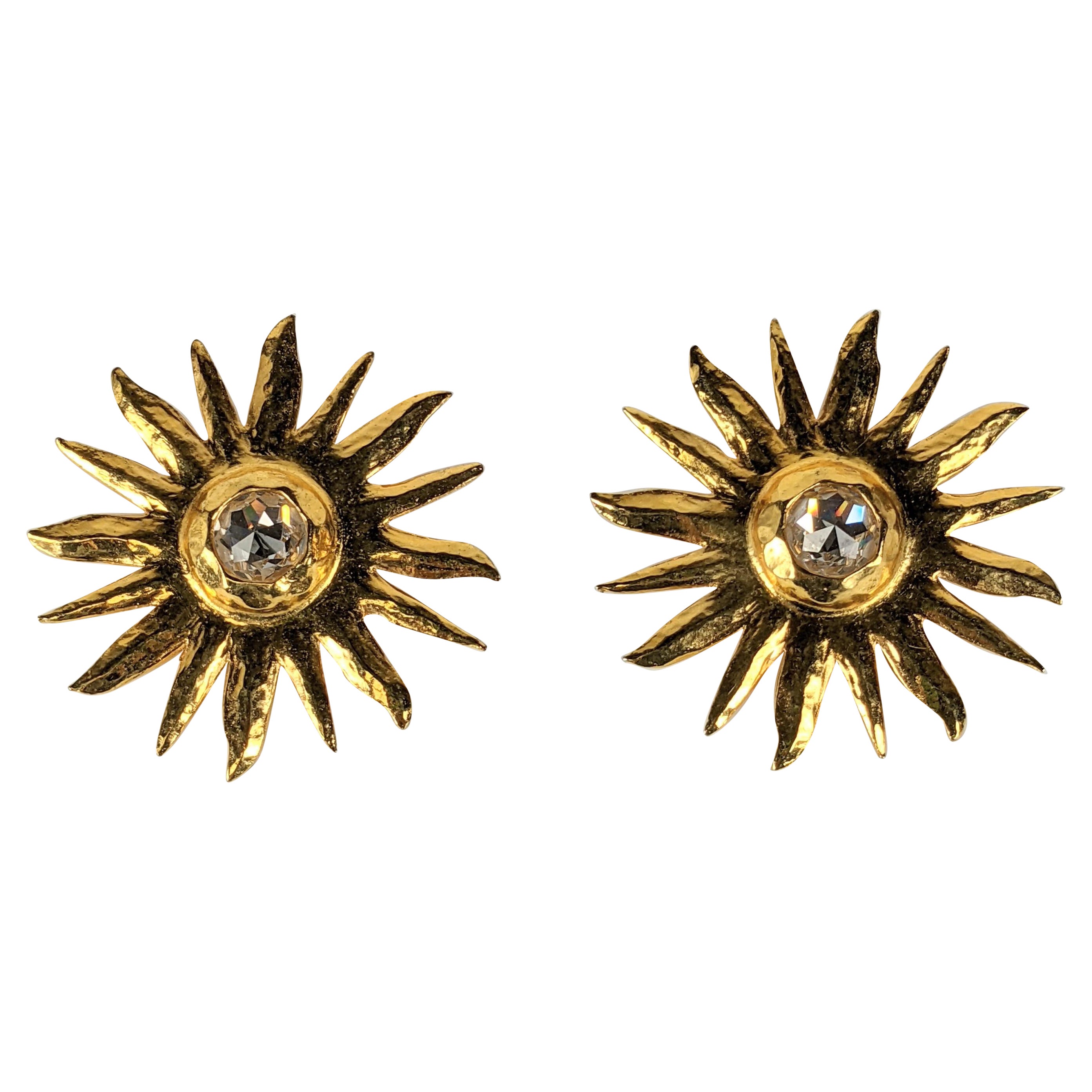 Yves Saint Laurent Hammered Gold Sunburst Earrings For Sale