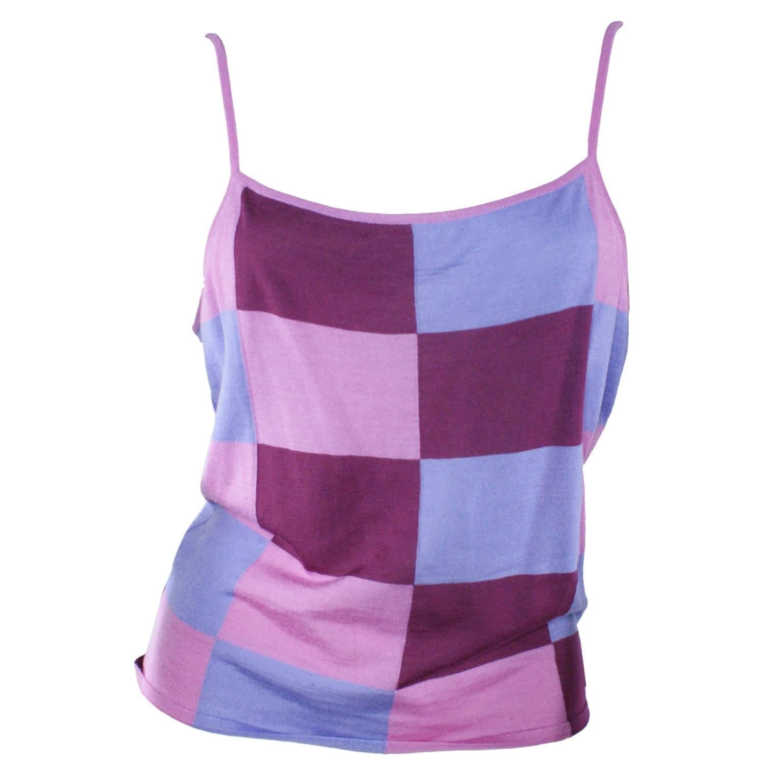 Chanel Pink Checkered Silk Knit Tank  For Sale