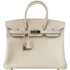 Hermes Birkin 35 Bag Craie Epsom Leather Palladium hardware  Neutral Perfection