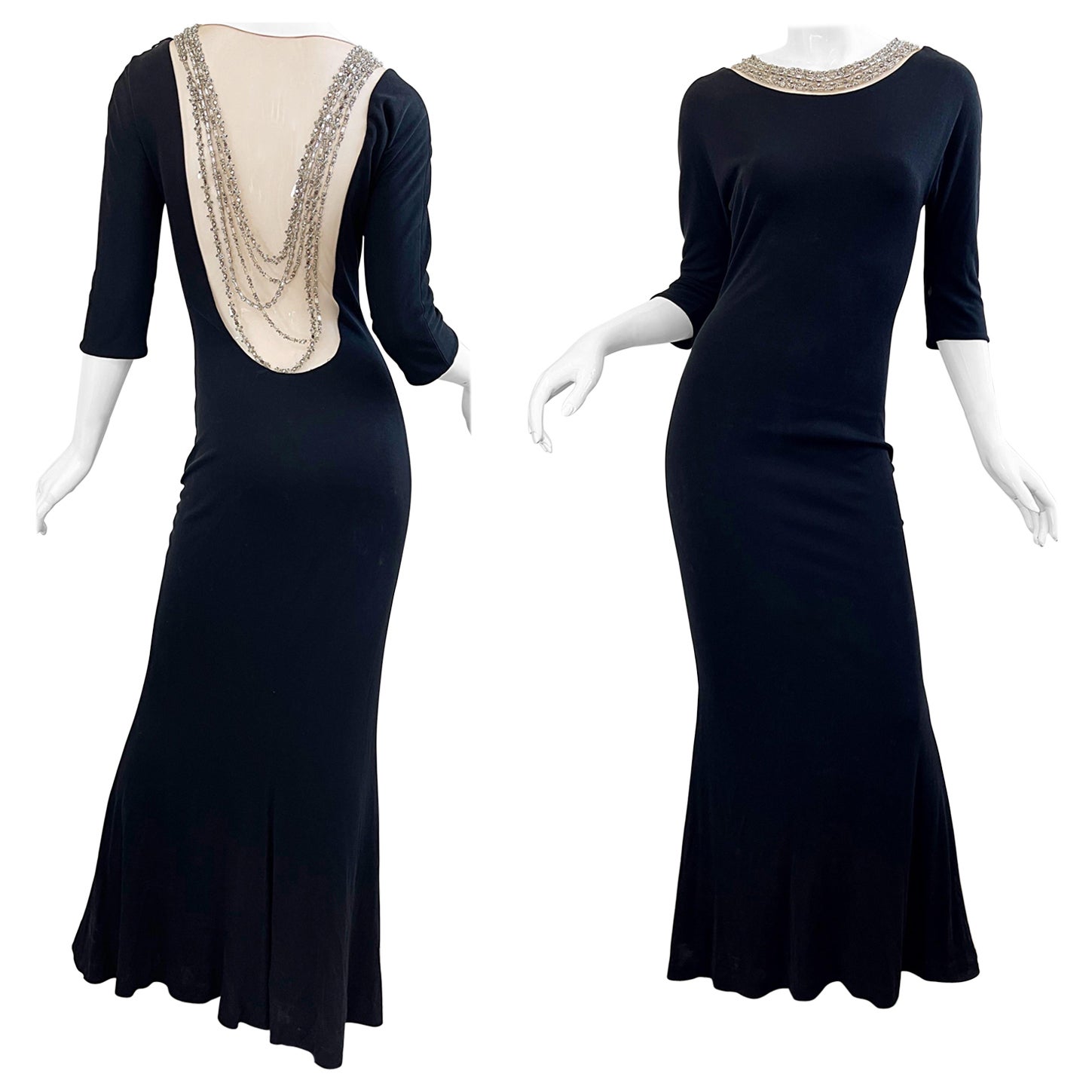 Randolph Duke 1990s Size 8 Black Jeweled Rhinestone Vintage 90s Gown Dress For Sale
