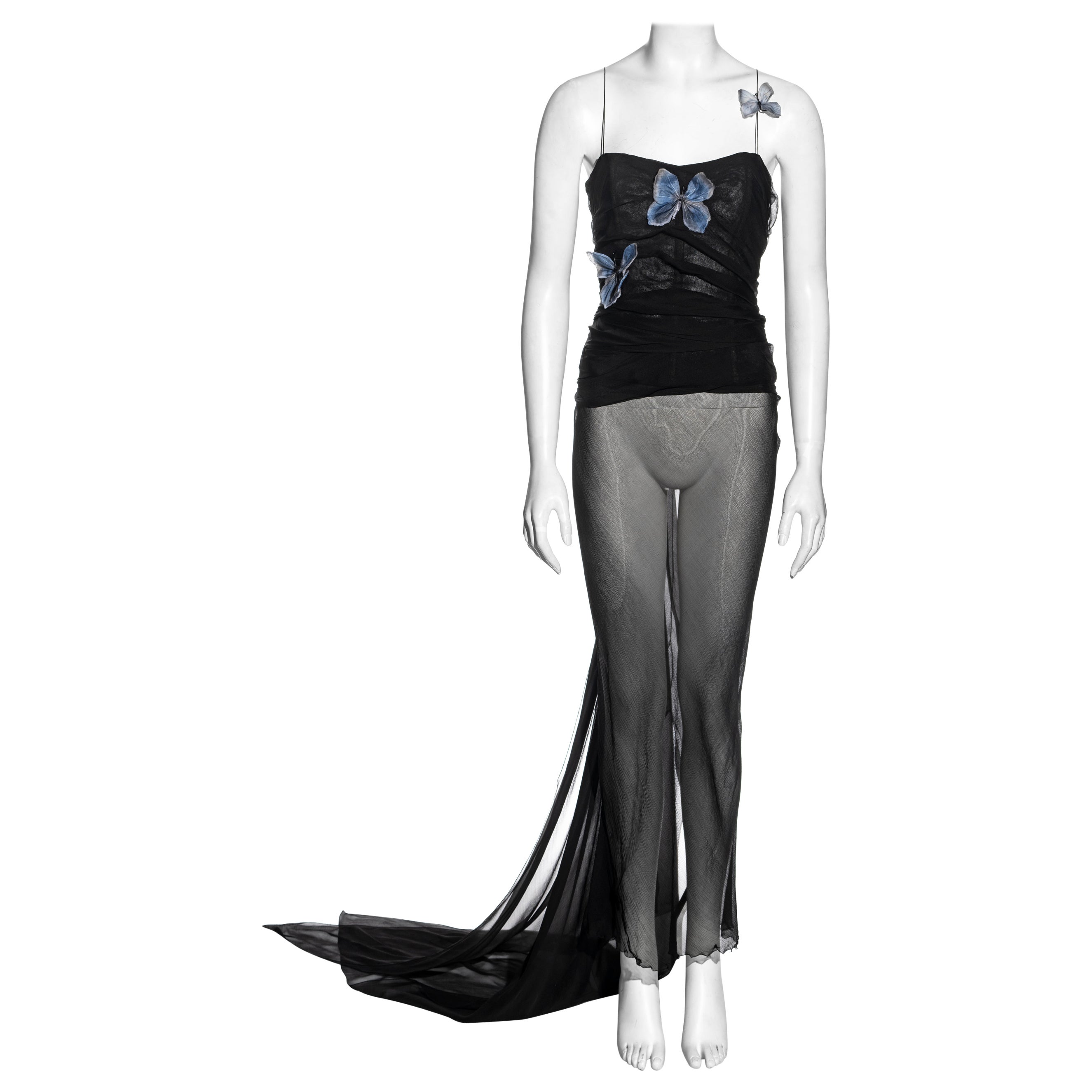 Dolce & Gabbana black silk chiffon butterfly evening dress, ss 1998  For Sale
