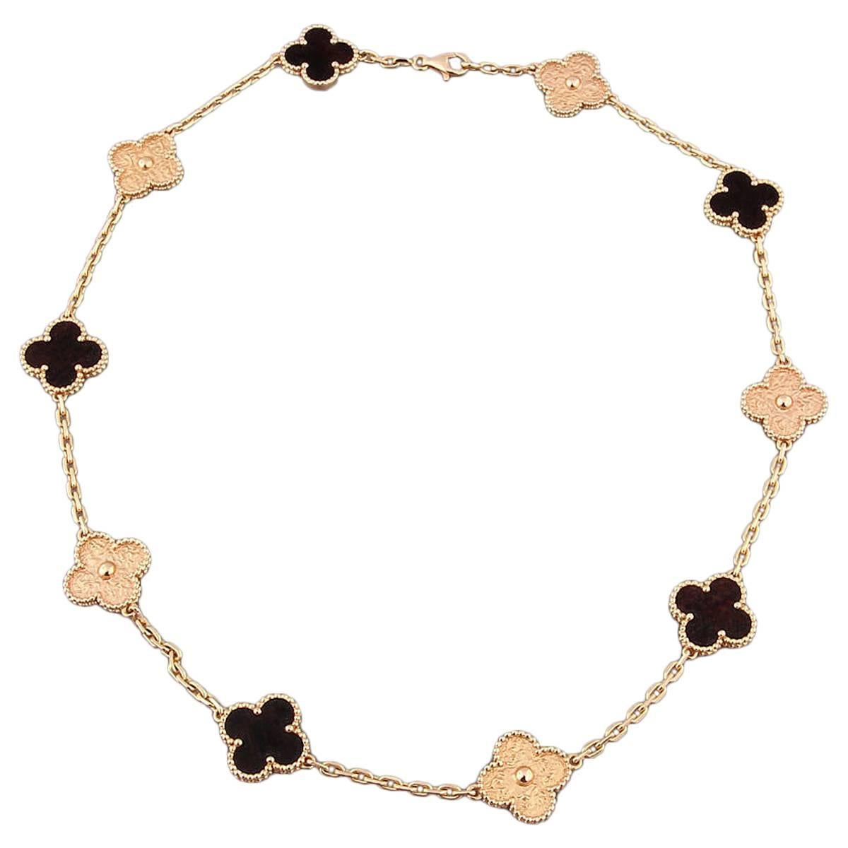 Van Cleef & Arpels Necklace Alhambra Collection 18k Rose Gold Bois D'Amourette For Sale 1